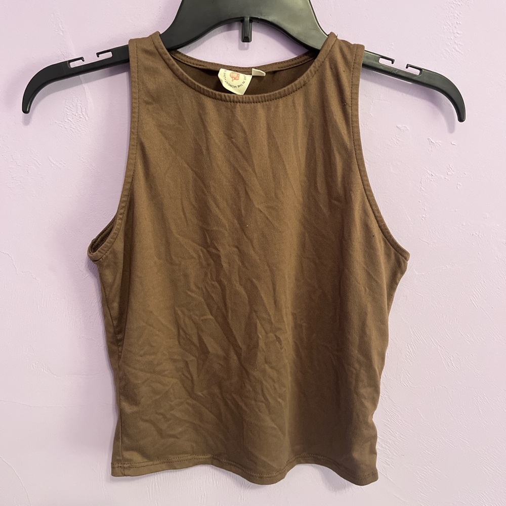 Brown Cropped Tank Top, XS, Live in the Moment